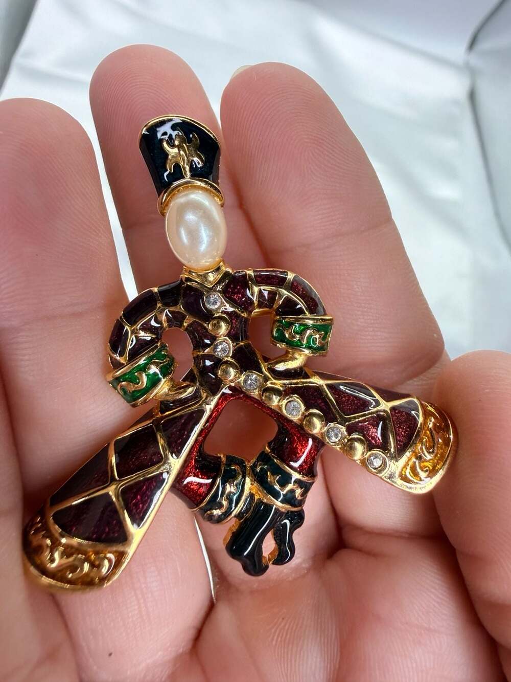 Joan Rivers Russian Cossack Dancer Enamel Pearl Brooch